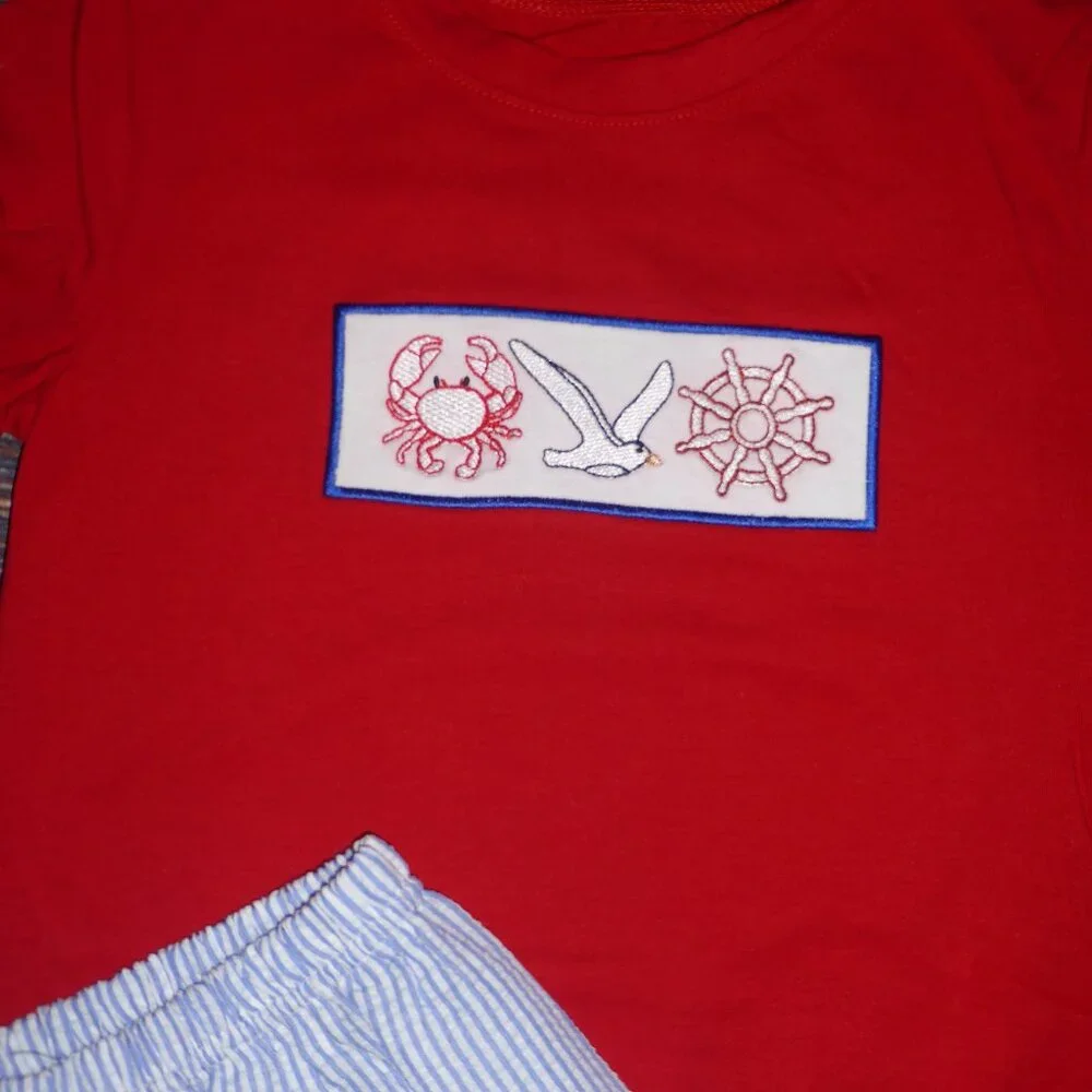 Boutique Crab Sailing Ocean Boys Short Sleeve Shirt & Shorts Outfit Set